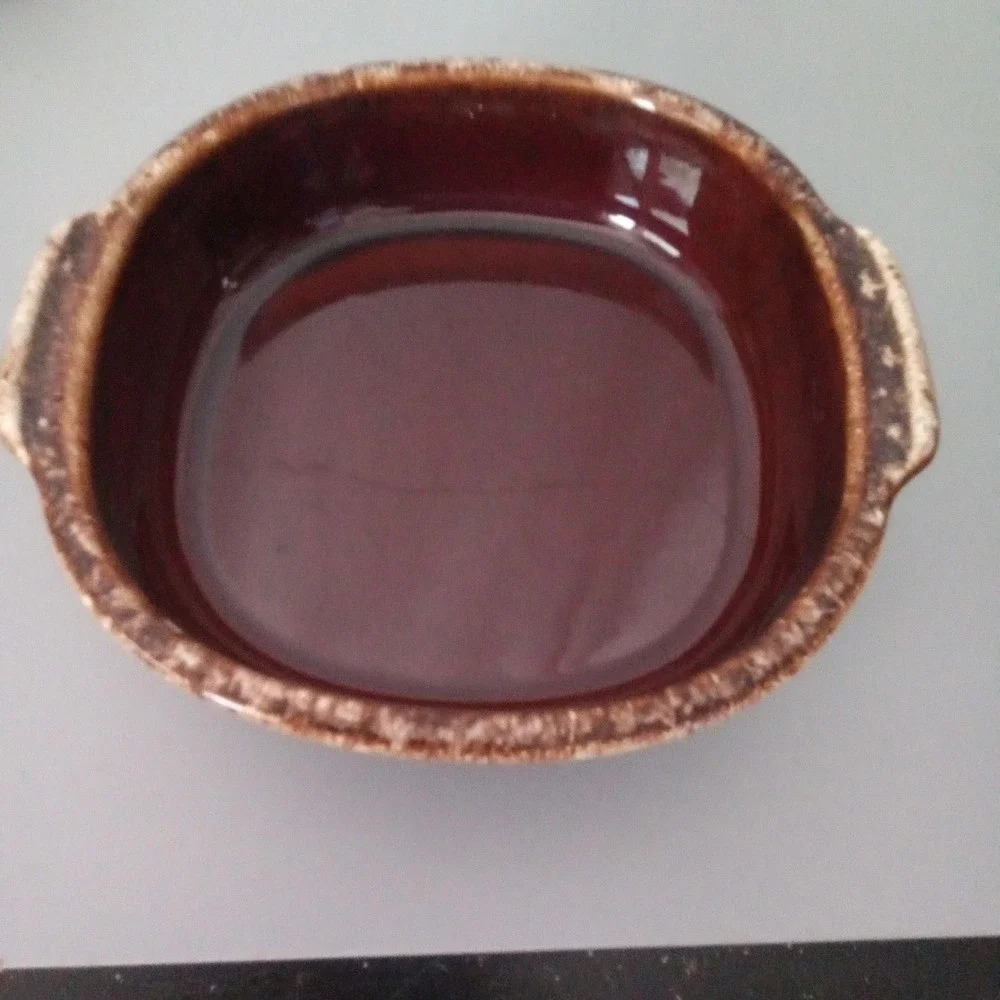 Hull Pottery Mirror Brown Drip Glaze Oven Proof Round Baking Dish USA Vintage